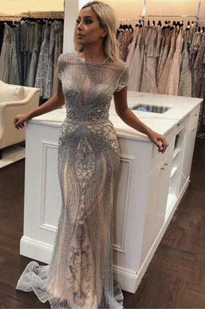 LUXURIOUS MERMAID HALTER RHINESTONES PARTY GOWNS WITH TASSEL EVENING GOWNS PROM DRESS SA80