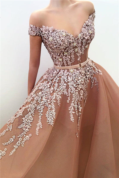 UNIQUE OFF-THE-SHOULDER SWEETHEART LONG PROM PARTY GOWNS SAS23