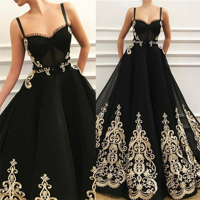 STRAPS SWEETHEART BLACK TULLE PROM GOWNS SAS31