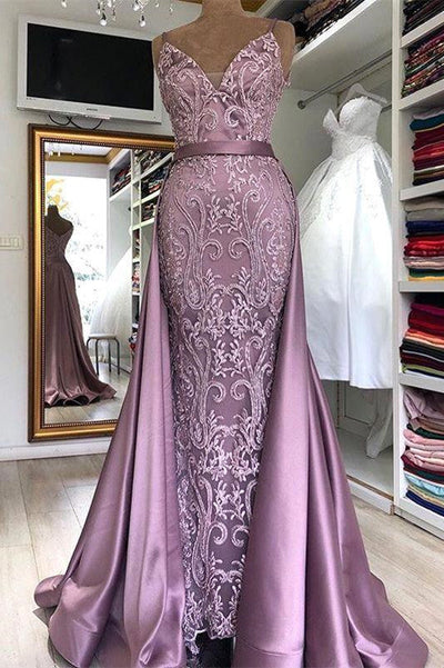 CHIC V-BACK PROM PARTY GOWNS WITH GORGEOUS LACE APPLIQUES PROM DRESS SAS57