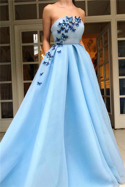 CHIC RUFFLES LONG PROM PARTY GOWNS WITH BUTTERFLYP ROM DRESS SAS59