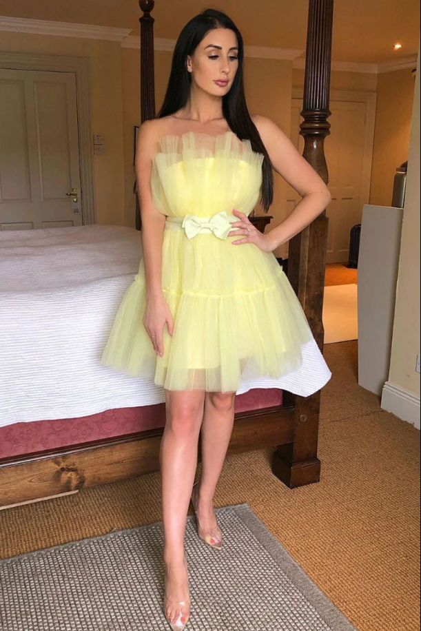 Yellow tulle short homecoming dress yellow tulle cocktail dress B131