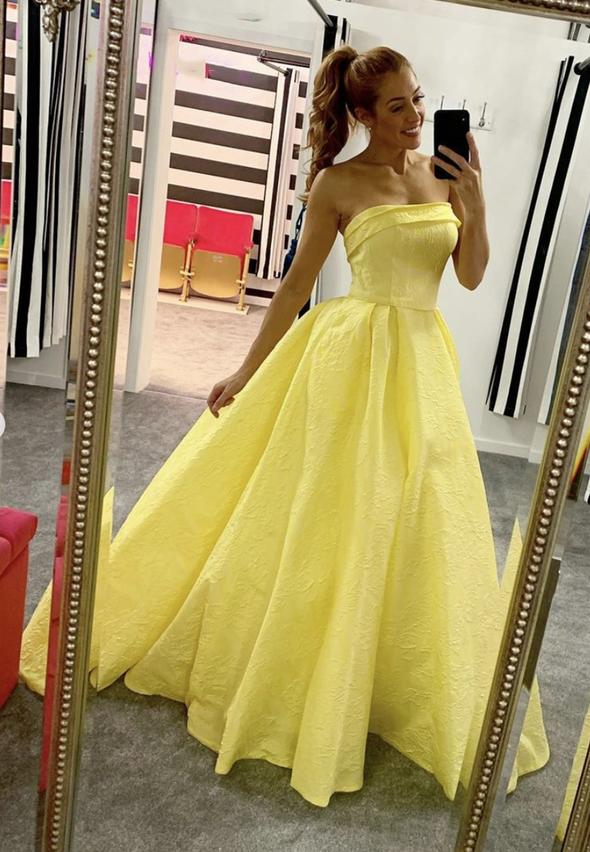 Yellow satin long prom dress evening dress ks432
