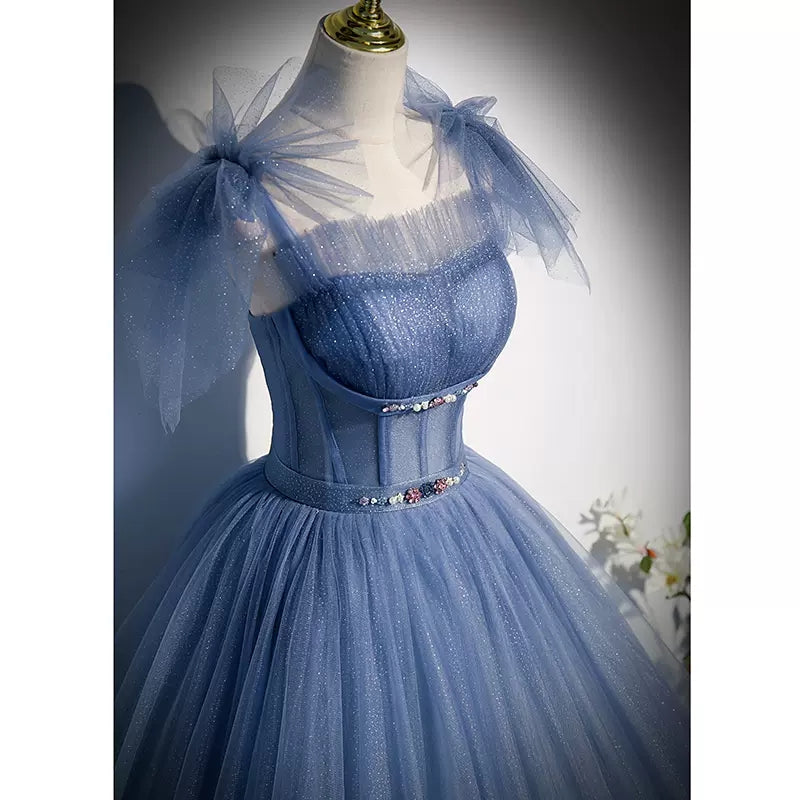 Ball Gown Blue Tulle Long Prom Dresses SH123