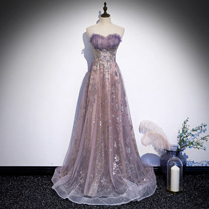 Cute A line Long Sequin Prom Dresses SH053