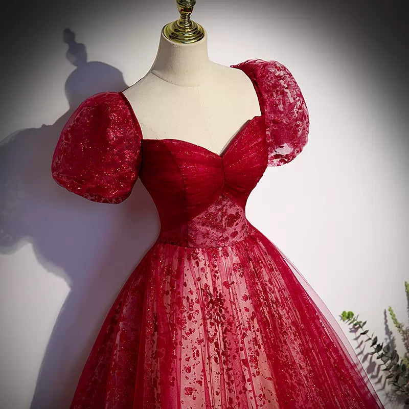 A line Tulle Red Prom Dresses Sexy Prom Dress SH111