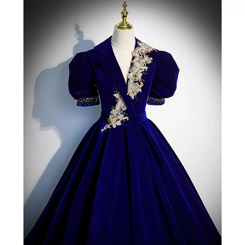 Royal Blue Long V Neckline Prom Dresses Sexy Evening Dress SH083