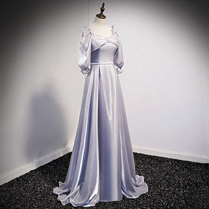 A Line Silver Long Prom Dresses SH202
