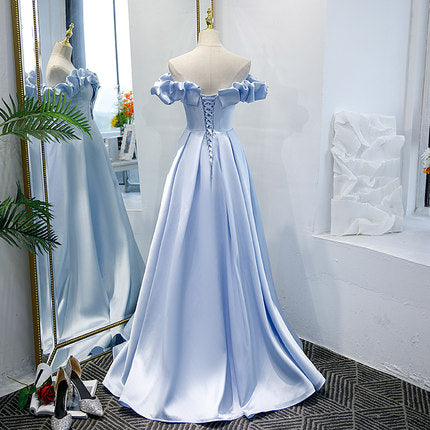 A line Light Sky Blue Prom Dresses SH172