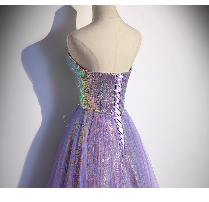 A line Sweetheart Long Tulle Lilac Prom Dresses SH036