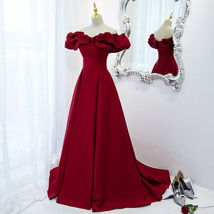 A line Red Long Prom Dresses SH180
