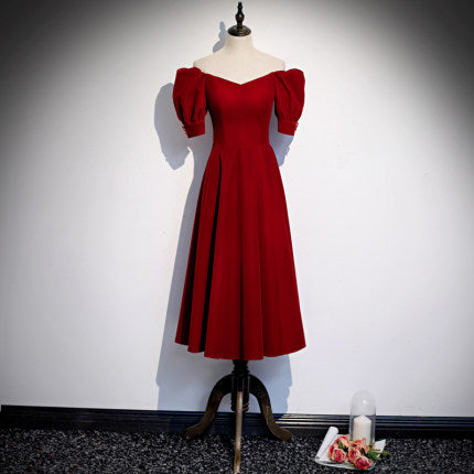 A line Red Prom Dresses Short Bridesmaid Dress SH209