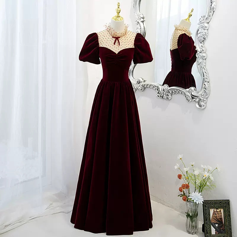 Simple A line Long Red Prom Dresses SH229