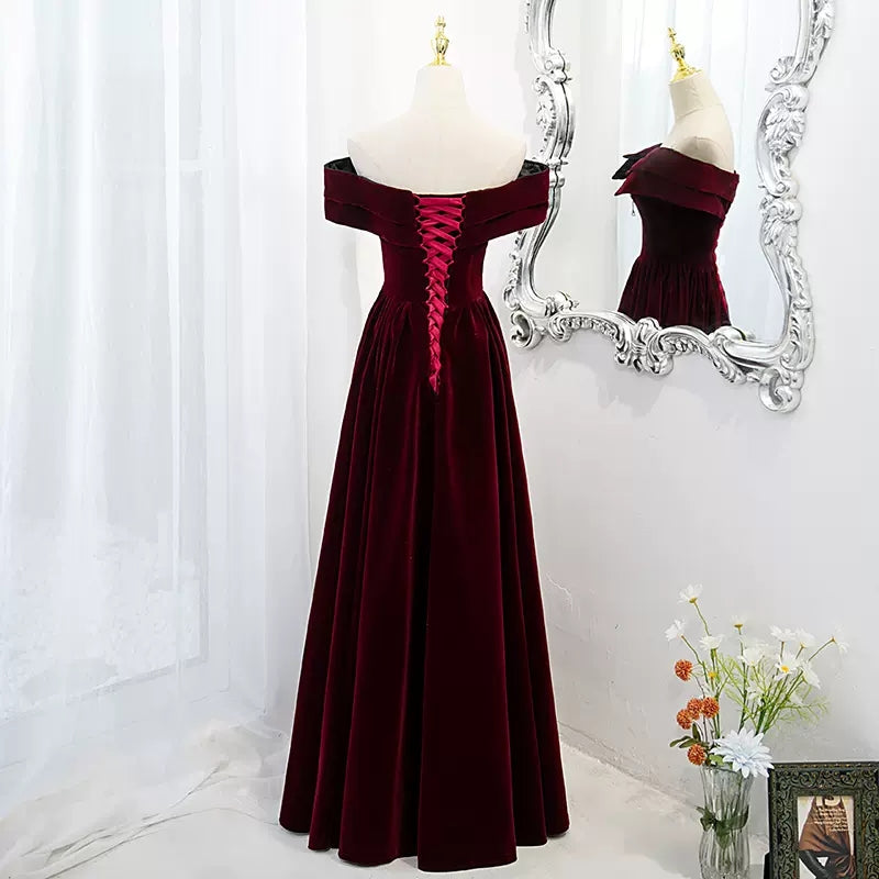 Simple A line Long Red Prom Dresses SH231