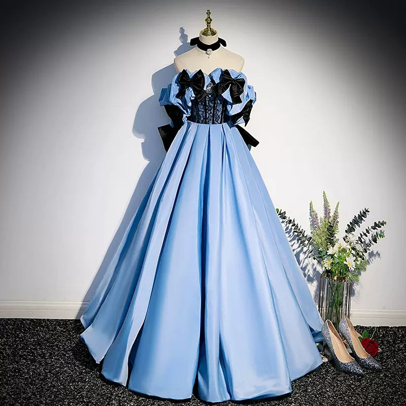 Ball Gown Blue Strapless Satin Blue Prom Dresses SH151