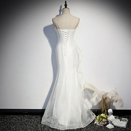 Mermaid White Tulle Prom Dresses Sexy Evening Dress SH079