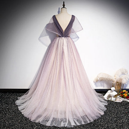 A line Pink Tulle Prom Dresses SH157