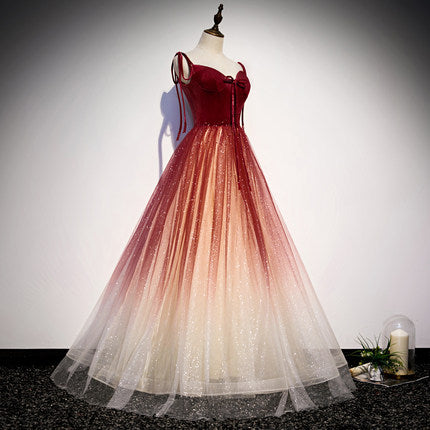 A line Red Sequin Tulle Prom Dresses Sexy Evening Dress SH082