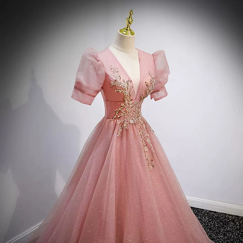Ball Gown Pink Prom Dresses Sexy Evening Dress SH093