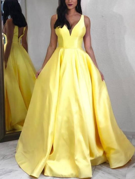 yellow prom dress,yellow ball gown,ball gown prom dresses,yellow evening gown P01266