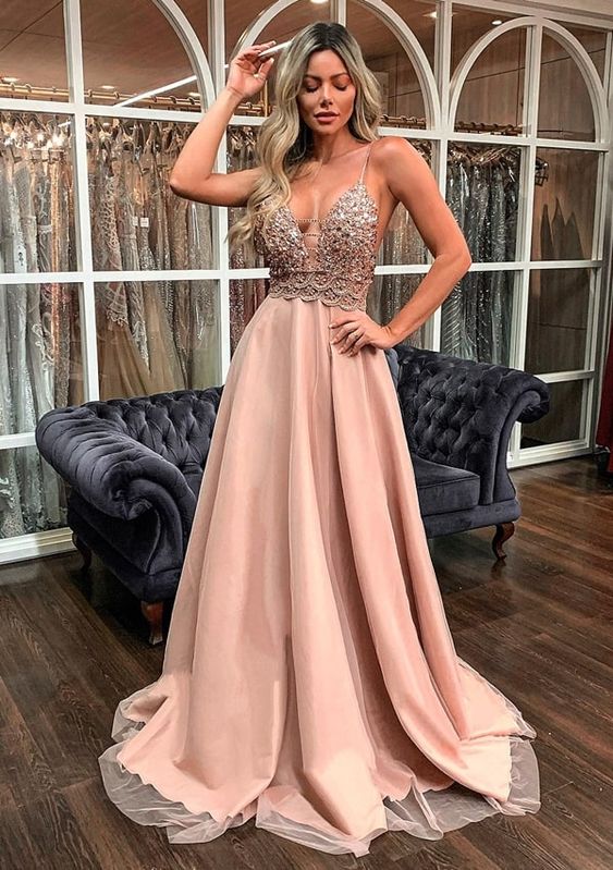A Line Long Prom Dresses with lace Evening Dress P01617