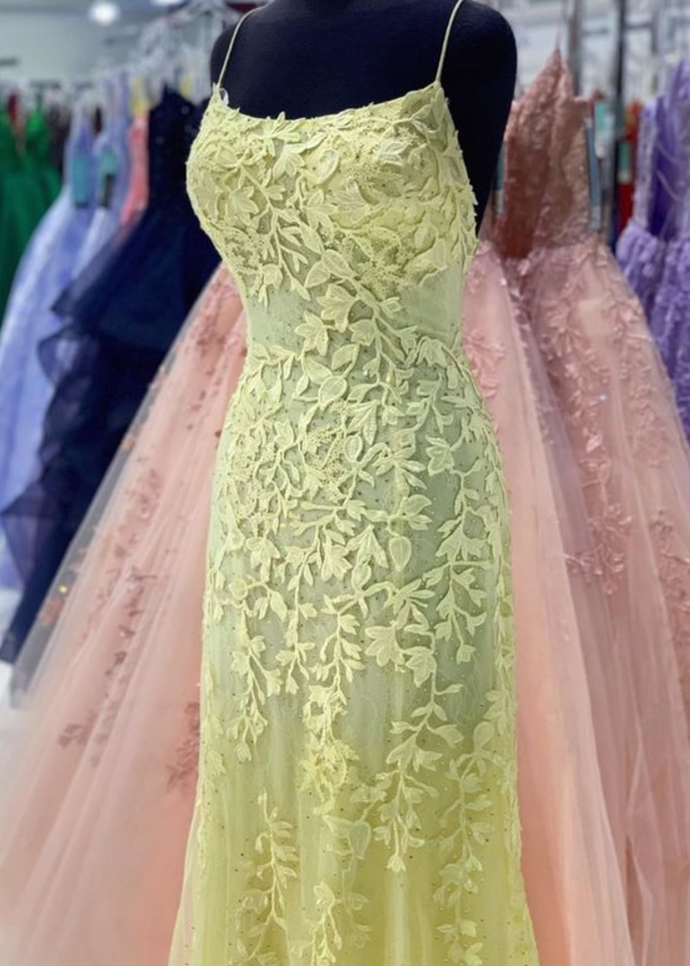 Yellow Straps Mermaid Long Prom Dress Formal Dress P5471