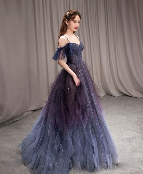 Purple tulle off shoulder A-line long prom dress, purple evening dress KS7899