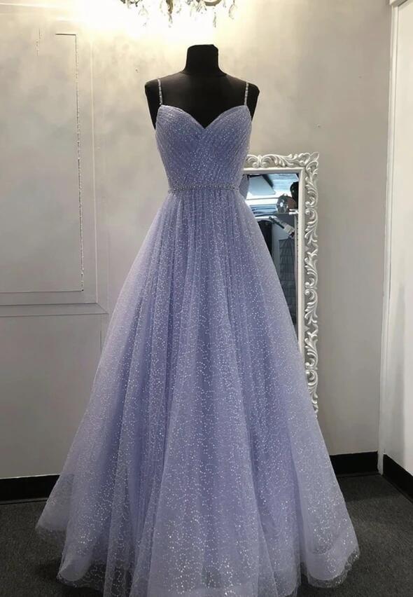 sweetheart tulle sequin long prom dress purple formal dress S404