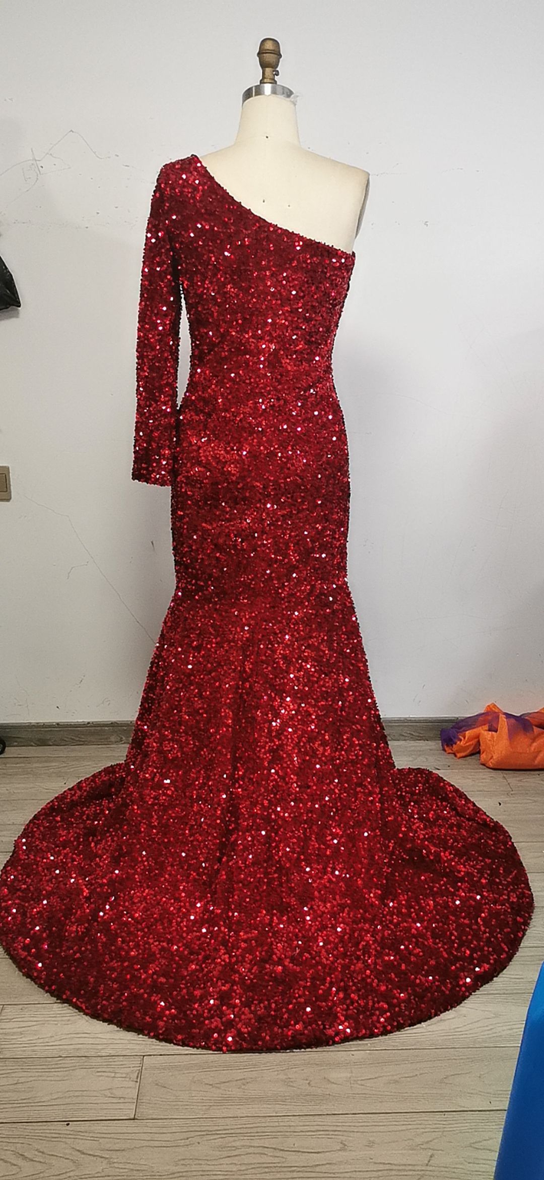 Black Girl Prom Dresses One Shoulder Mermaid Red Prom Dresses | Cheap Sequins Evening Gowns Q0140