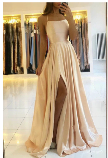 Simple A Line Sage Green Long Prom Dress With Slit Evening Party Dress KX79