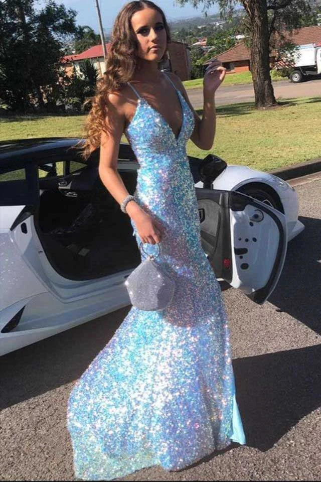 stunning sequined prom dresses, sexy prom dresses, chic long prom dresses P6380