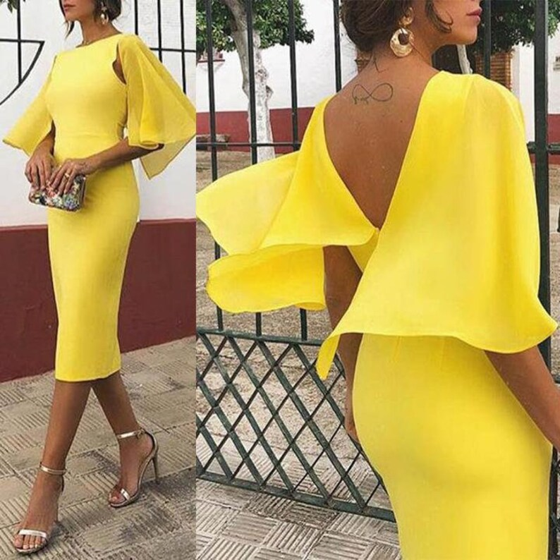 Yellow Knee Length Prom Dresses Evening Formal Gowns SH495