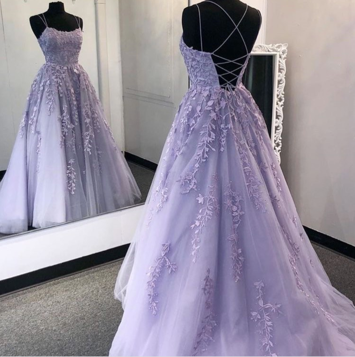 Purple tulle lace long prom dress formal dress S180