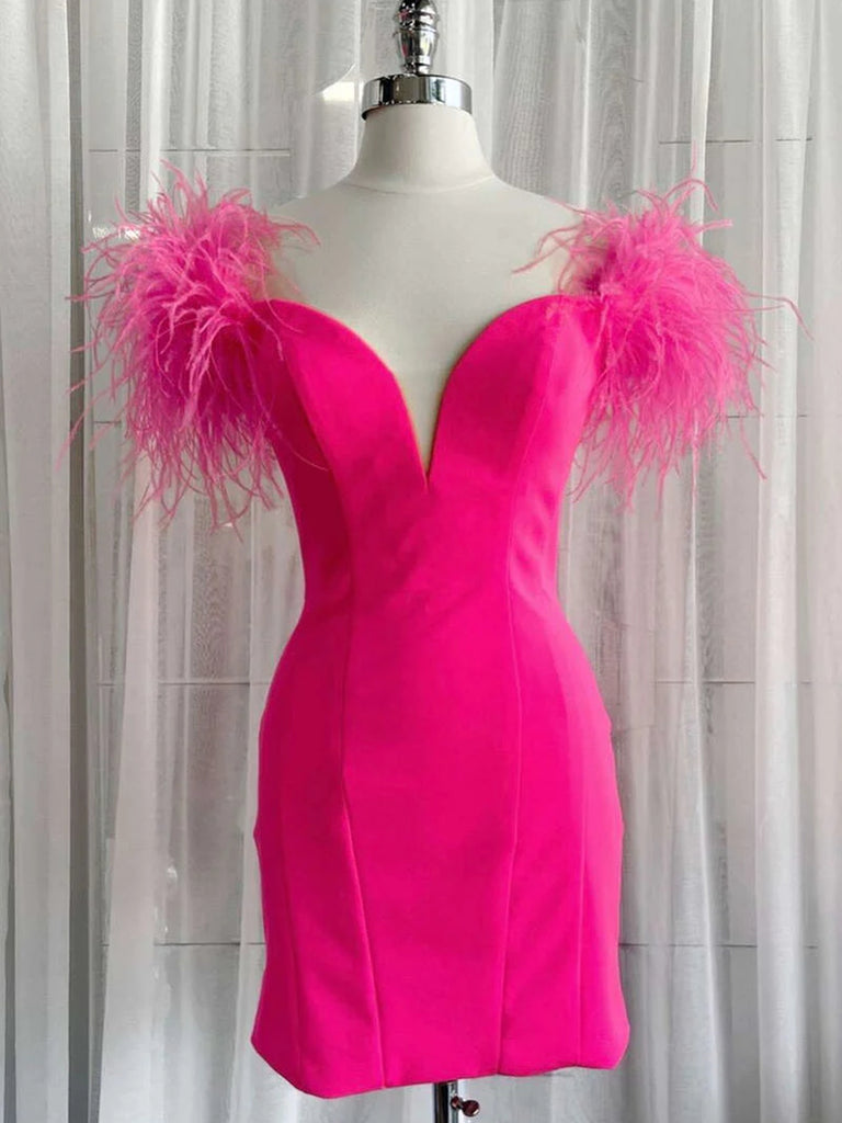 Off Shoulder Short Hot Pink Homecoming Dresses SH006