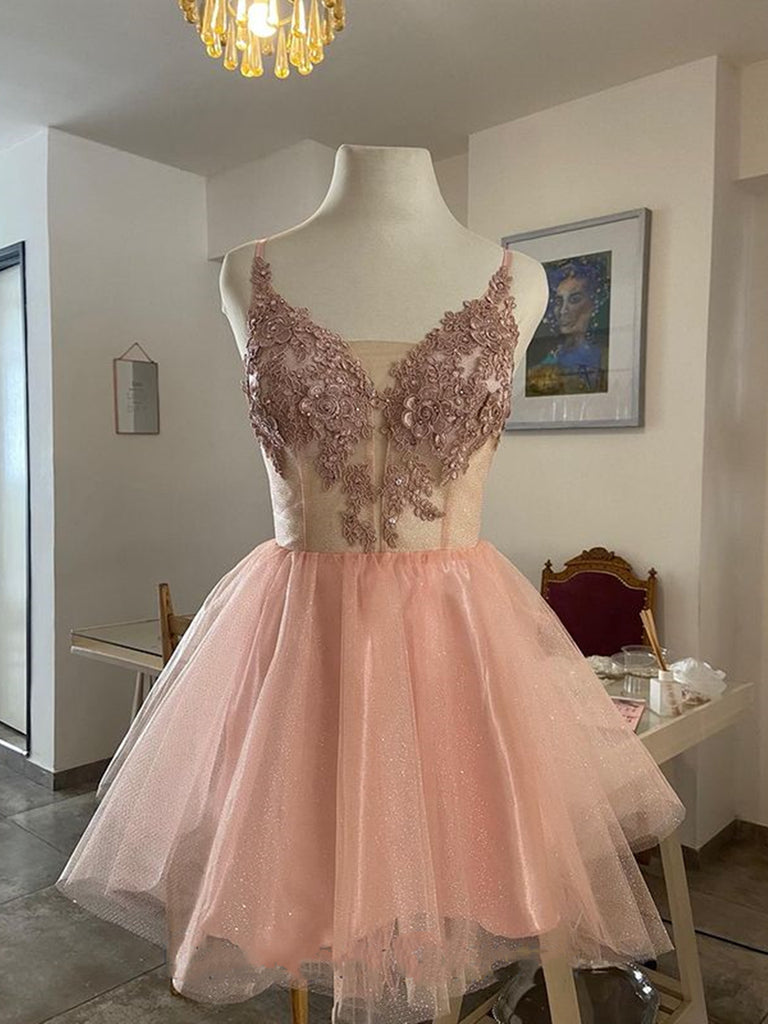 Short Pink Lace Graduation Homecoming Dresses SH021