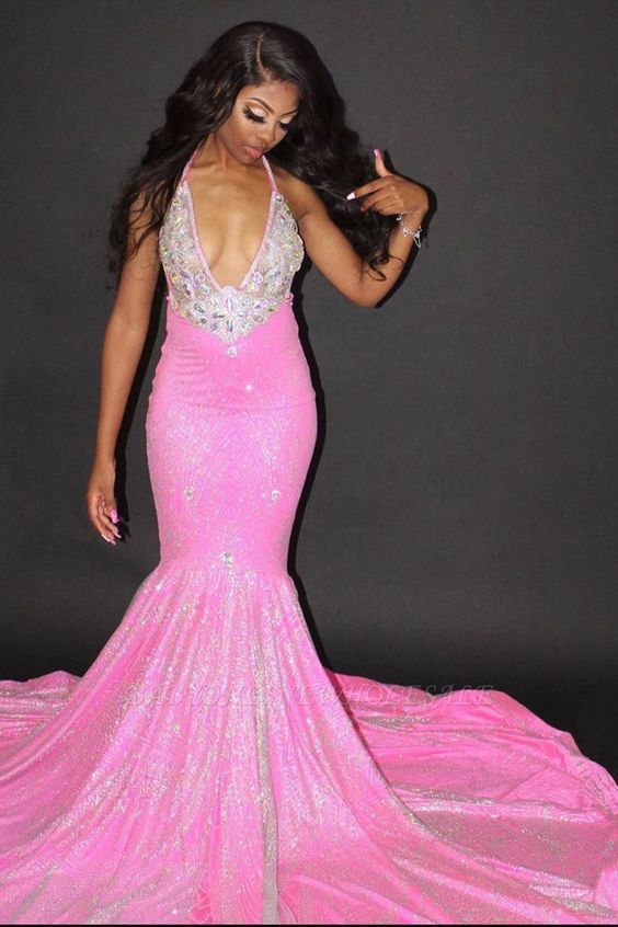 Elegant Mermaid Floor Length Prom Dresses Black Girl Prom Dress SH269