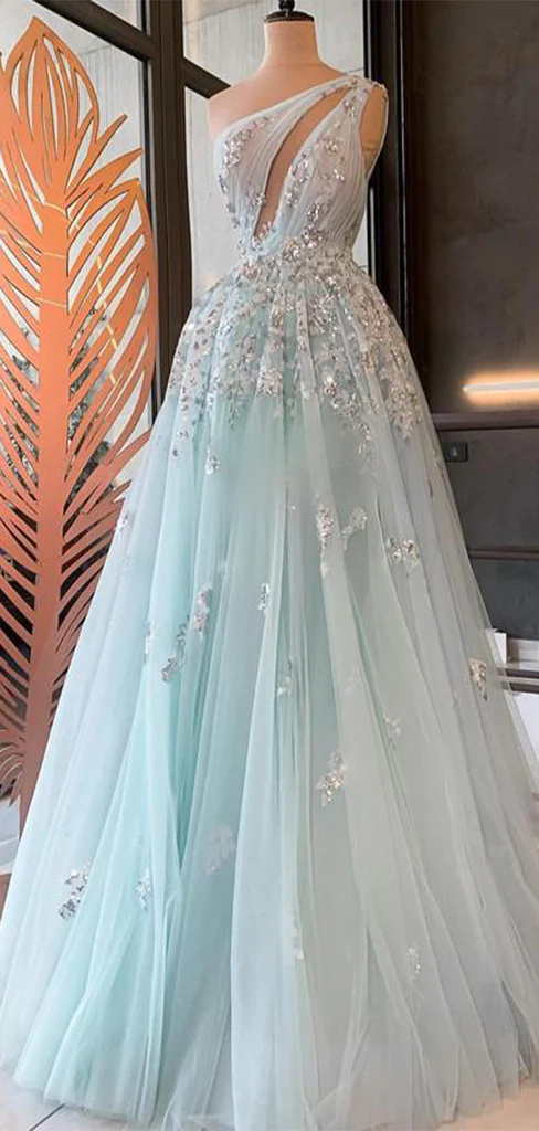 One Shoulder Unique Design Gorgeous Party Long Prom Dresses SH381