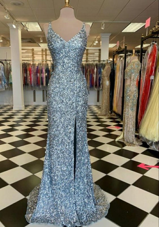 Women's Spaghetti Straps Sequins Sparkly Prom Dress Formal Graduation Evening Dresses SH400