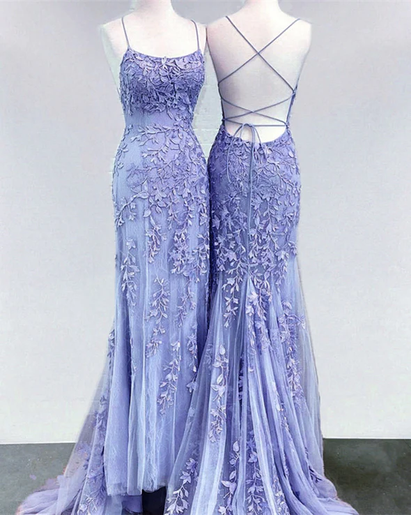 Mermaid Periwinkle Prom Dress Lace Up Back SH446