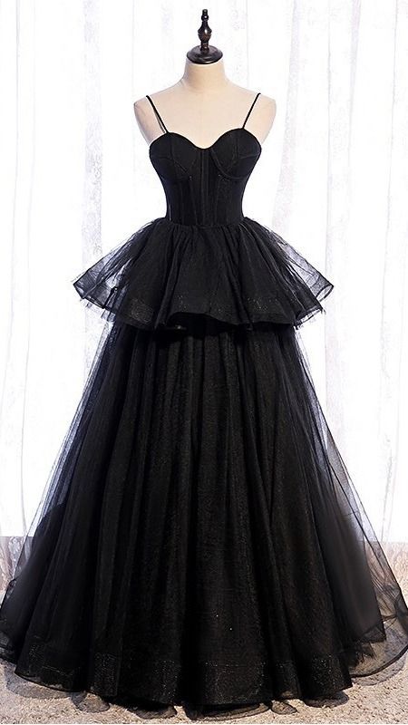 Black Spaghetti Straps Sleeveless Prom Dresses For Teens SH510