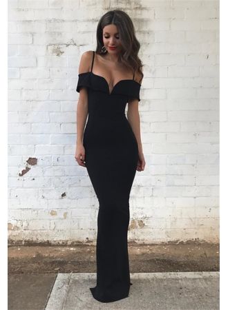 Off-the-Shoulder Mermaid Floor-length Black Modest Prom Dress SH546