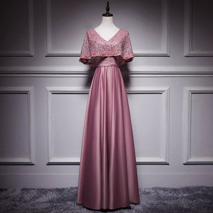 Simple A line Satin Pink Long Prom Dresses SH214