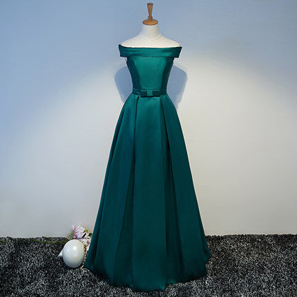 A line Satin Long Green Prom Dresses SH195