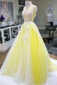 Yellow V Neck Long Prom Dress cg6640