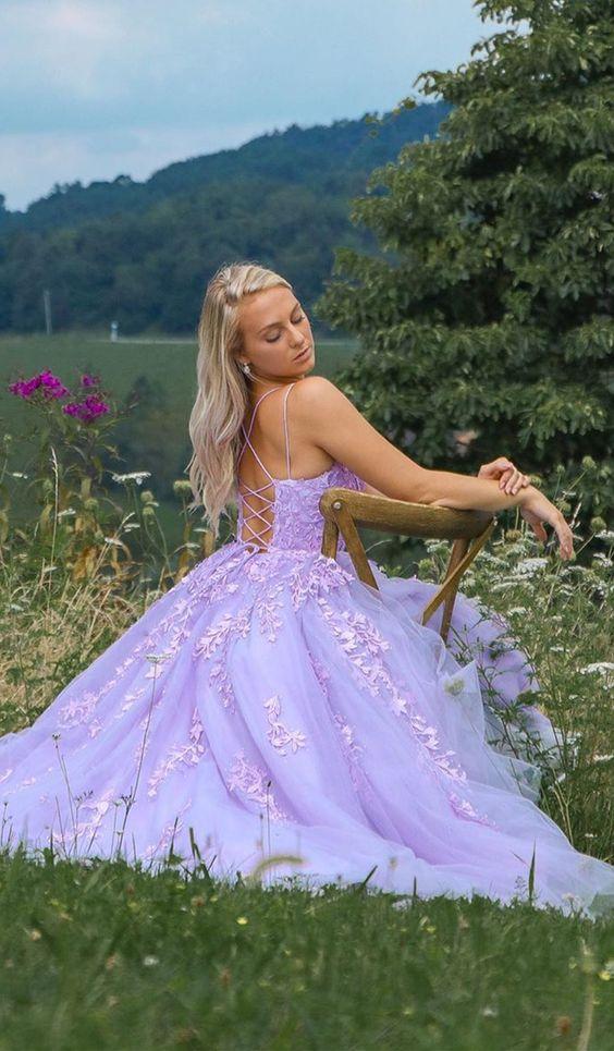 modest lilac long prom gowns, chic lace prom dresses, formal evening dresses for teens  cg6801