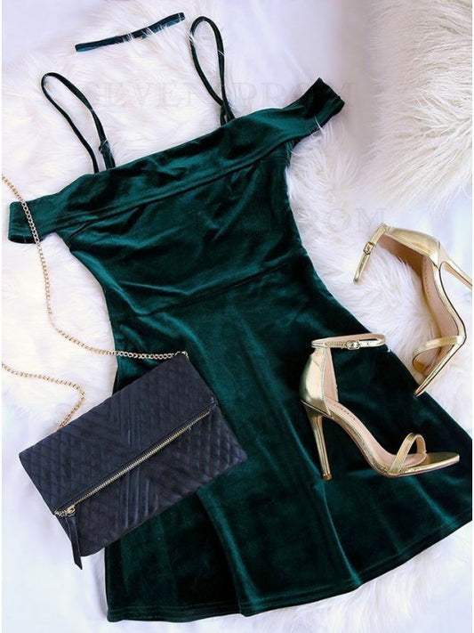 A-Line Off-The-Shoulder Dark Green Homecoming Dress Y1304