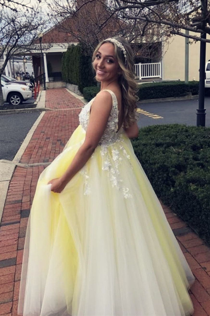 Yellow Prom Dresses Evening Dress Fairy Formal Gowns Party Wear V17