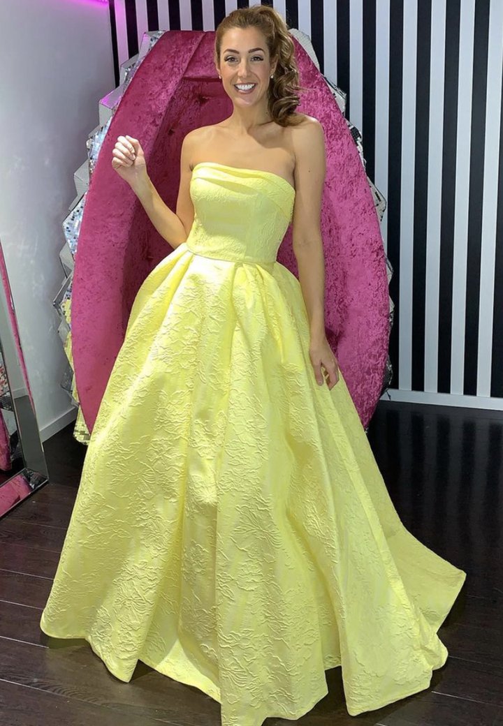 Yellow satin long prom dress evening dress ks432