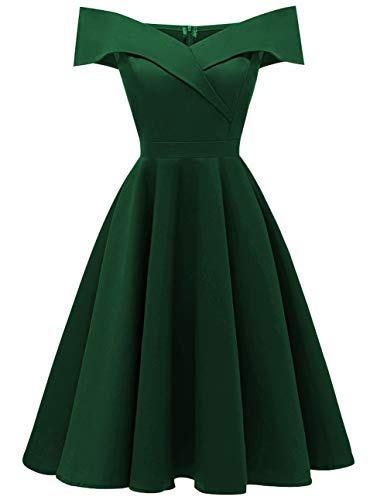 Short Satin Off Shoulder emerald green Homecoming Dress MY1299